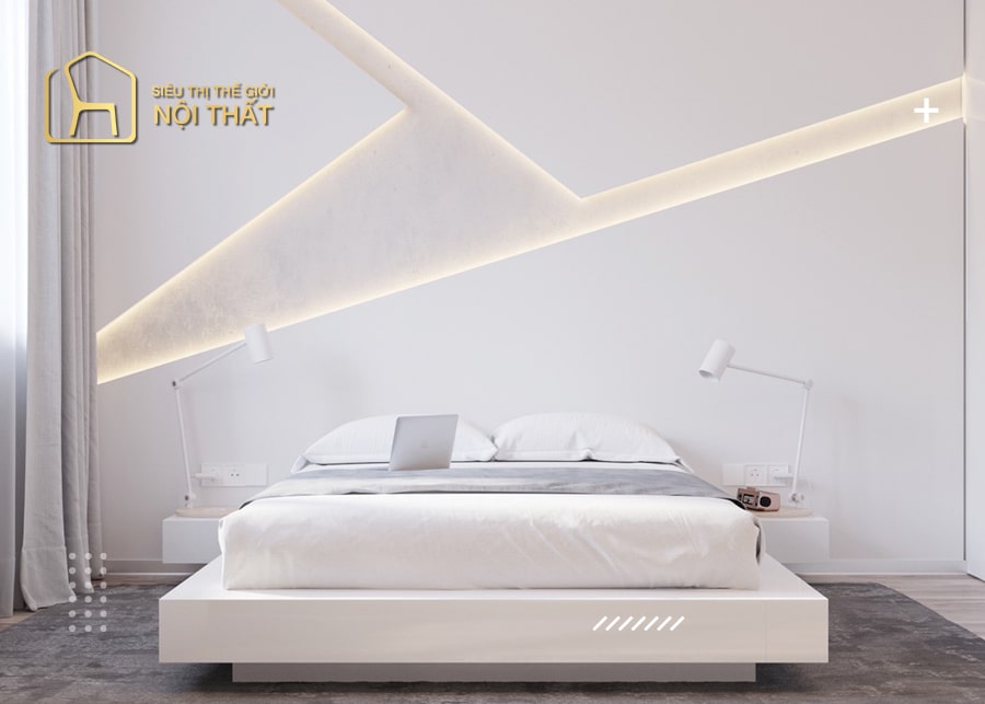 Mẫu phòng ngủ được thiết kế với tông màu trắng nhẹ nhàng làm chủ đạo