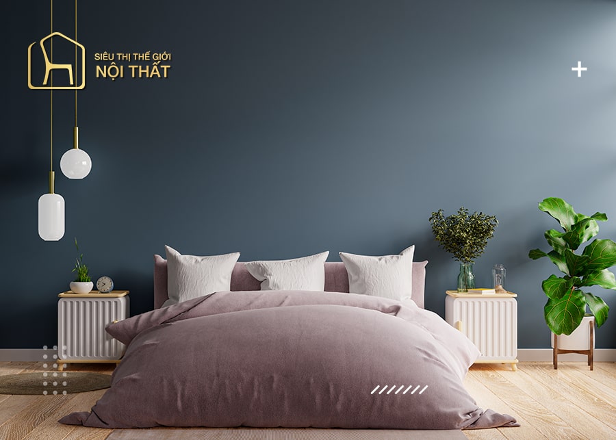 Nội thất phòng ngủ giá rẻ với màu xanh nhẹ nhàng