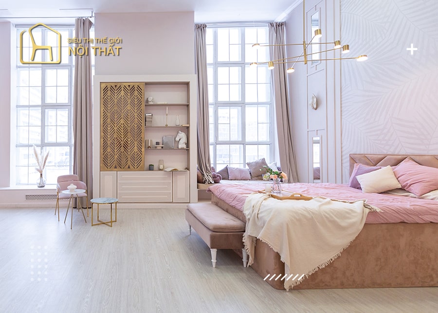 Phòng ngủ phong cách Hàn Quốc cũng thường có thiết kế rèm cửa mỏng nhẹ, tone màu trắng hoặc xám trung tính, sạch sẽ.