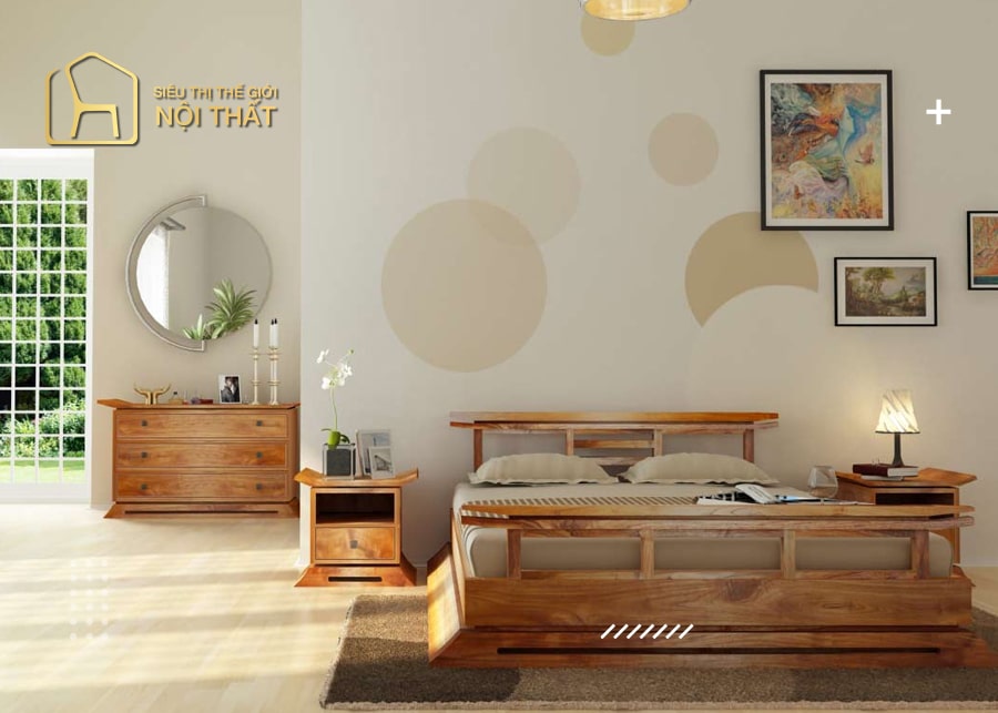 Mẫu phòng ngủ nội thất giá rẻ với tông màu nâu vàng ấm cúng rất thích hợp với những ai mệnh Kim.