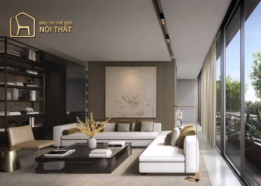 Phong cách minimalist tối giản trong không gian phòng khách tone nâu tối