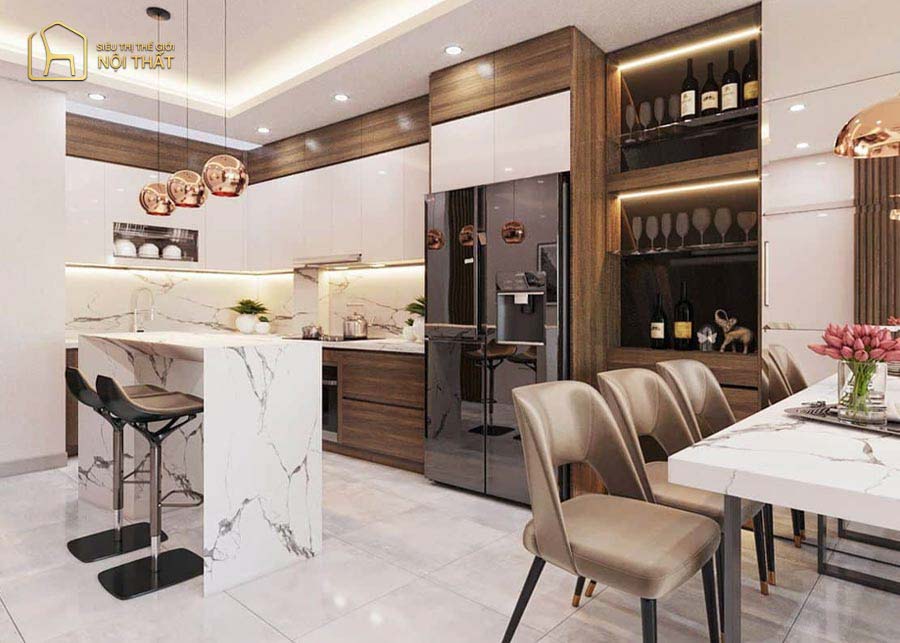Thi công phòng bếp với nhiều thiết bị tiện nghi  