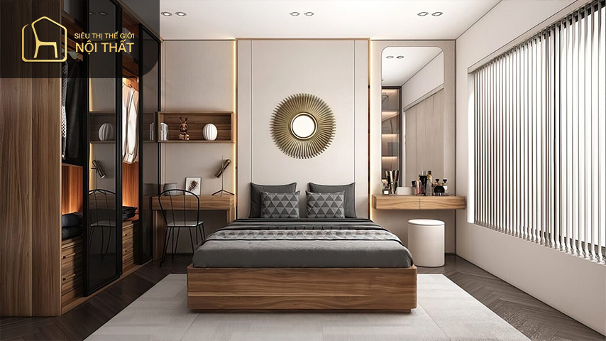 Nếu diện tích phòng ngủ chính lớn bạn có thể kết hợp khu vực tiếp khách để việc tiếp đón các thành viên trong gia đình được tiện lợi hơn
