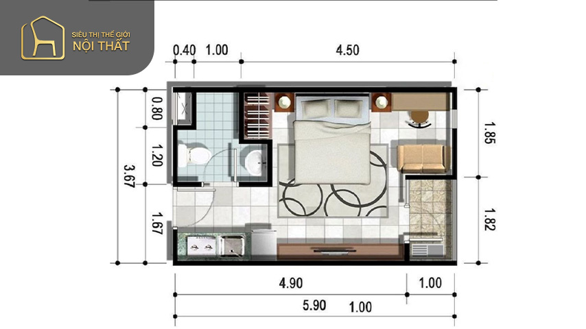 Nhìn vào thiết kế này chúng ta có thể thấy được sự sắp sắp có khoa học của các món đồ nội thất phòng ngủ master, tạo nên sự tiện nghi trong quá trình sử dụng