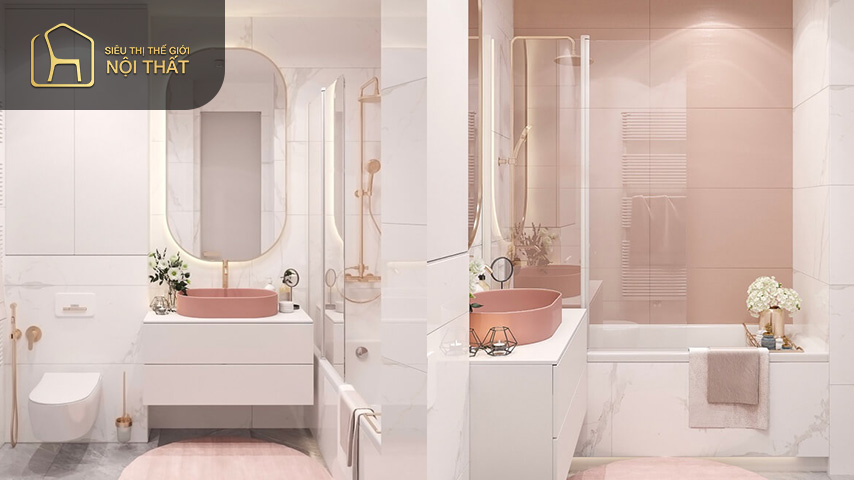 Mẫu nhà vệ sinh đẹp với gam hồng thường là mẫu nhà vệ sinh cho bé gái