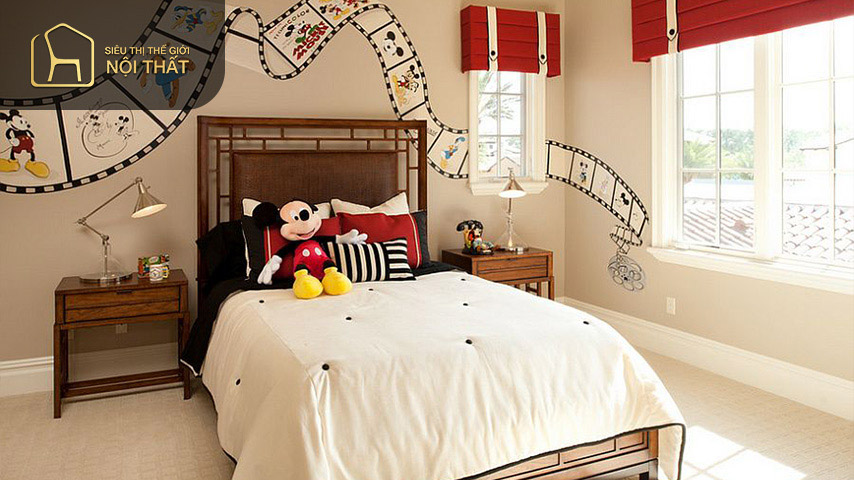 Phòng ngủ bé gái theo chủ đề Disney phù hợp với những bé gái yêu thích các nhân vật hoạt hình Disney