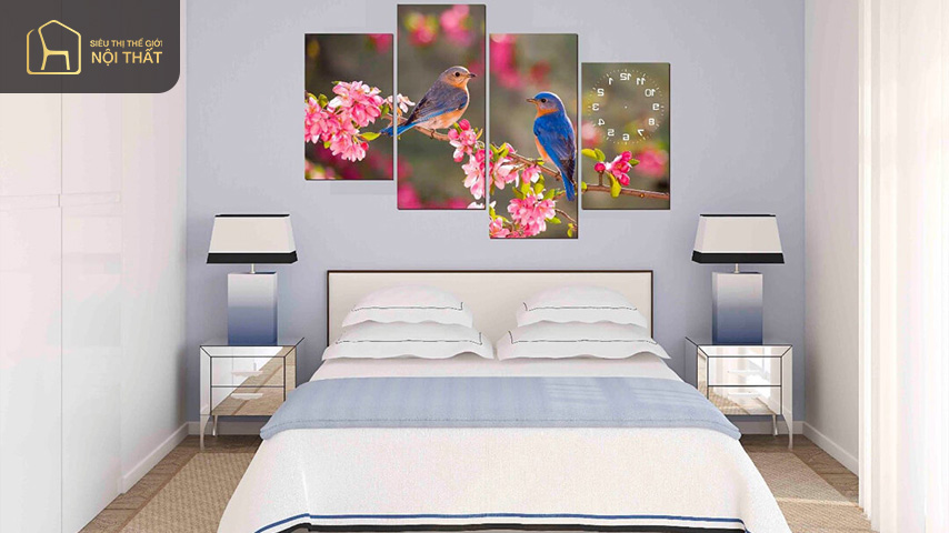 Cách trang trí phòng ngủ nhỏ bằng tranh nghệ thuật giúp cho căn phòng trở nên sang trọng