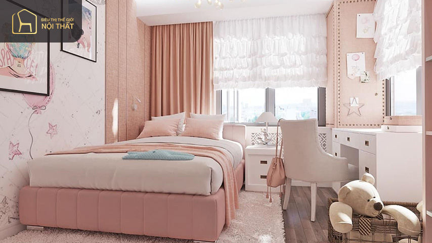 Trang trí phòng ngủ nhỏ màu hồng phù hợp với cả nữ và các bé gái