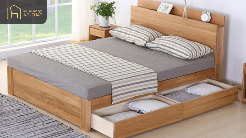 Cách trang trí phòng ngủ nhỏ đơn giản mà đẹp là lựa chọn giường hộp vừa giúp chứa được nhiều vật dụng vừa có giá cả hợp lý