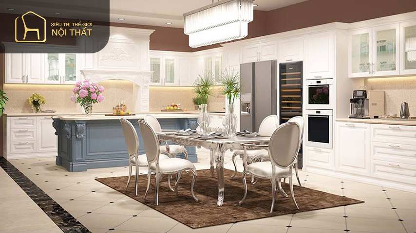 Thiết kế nội thất chung cư cổ điển cho nhà bếp đem đến sự trầm ấm và thoải mái cho người nội trợ