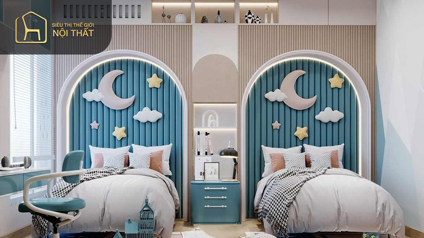 Chọn màu sắc mà bé yêu thích khi thiết kế phòng ngủ 2 giường cho bé để kích thích sự tự tin hứng thú khi đưa ra quyết định