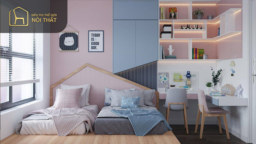 Khi thiết kế phòng ngủ nhỏ 2 giường bạn cần khéo léo trong việc sắp xếp đồ đạc để tiết kiệm không gian