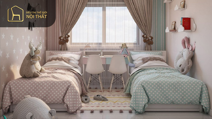 Thiết kế phòng ngủ 2 giường giúp tiết kiệm diện tích trong thời buổi đất chật người đông