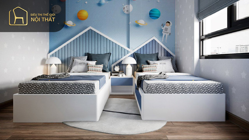 Đặt hai chiếc giường cùng 1 phòng ngủ mang đến những tiện ích nhất định nếu bạn biết sắp xếp hợp lí