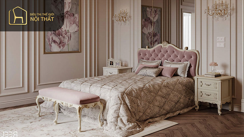 Thiết kế phòng ngủ 20m2 cho vợ chồng theo phong cách tân cổ điển làm cho căn phòng thêm sang trọng tiện nghi