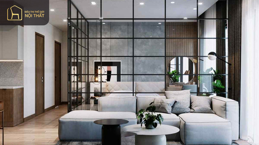 Vật liệu thiết kế nội thất với chất liệu kính cách âm và và lấy sáng tốt giúp tăng tính thẩm mỹ cho ngôi nhà