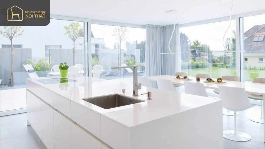 Đá nhân tạo solid surface được sử dụng  làm tủ bếp, bàn ăn