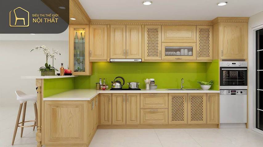 Tủ bếp sang trọng hiện đại với chất liệu gỗ tần bì
