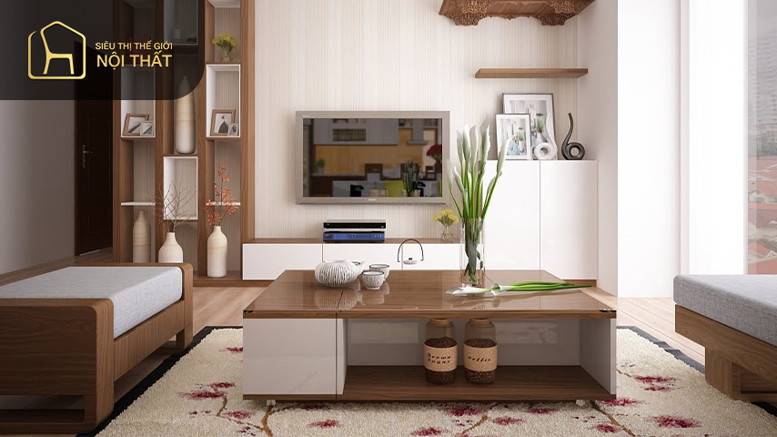 Kệ trang trí phòng khách làm nổi bật căn phòng
