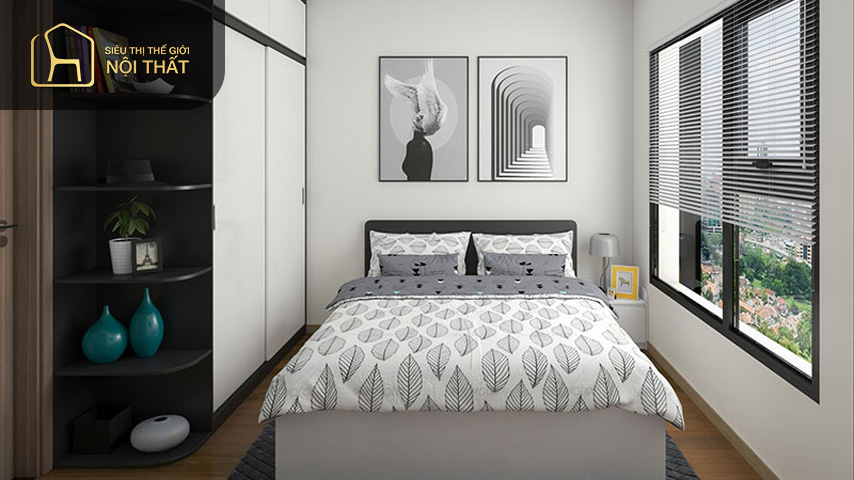 Thiết kế phòng ngủ diện tích 9m2 cho vợ chồng với cách bài trí xinh xắn, gọn gàng, chú trọng lấy sáng và gió giúp căn phòng thêm thông thoáng