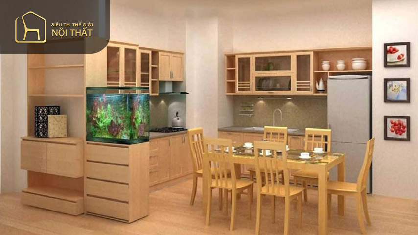 Phòng bếp hình chữ U có ưu điểm là chia khu vực nấu nướng, sơ chế và có thêm quầy bar mini, phù hợp với những căn bếp có diện tích rộng