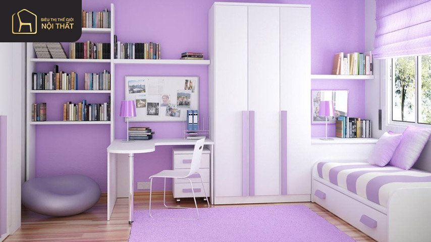 Phòng ngủ sắc tím khoai môn được lựa chọn khá nhiều