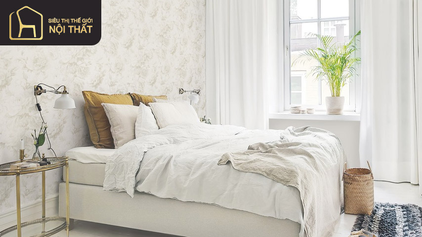 Trang trí phòng ngủ với giấy dán tường đơn sắc