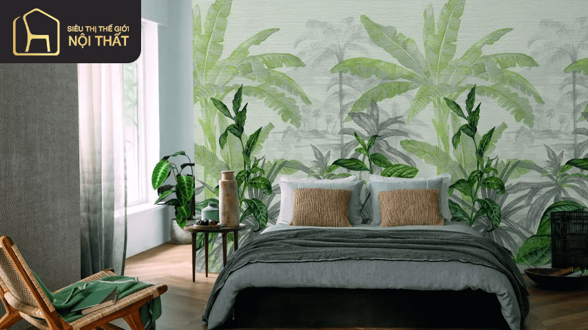 Trang trí phòng ngủ với giấy dán tường hoa lá