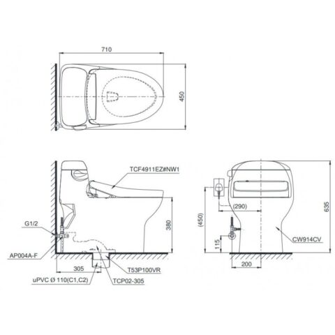 Bàn cầu một khối kèm nắp rửa điện tử WASHLET dòng S7