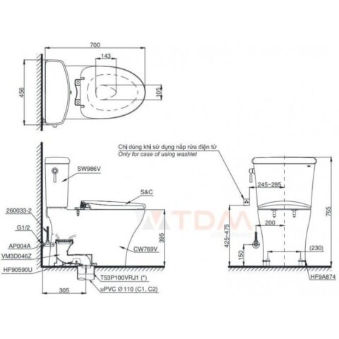 Bàn cầu hai khối, nắp đóng êm TC600VS