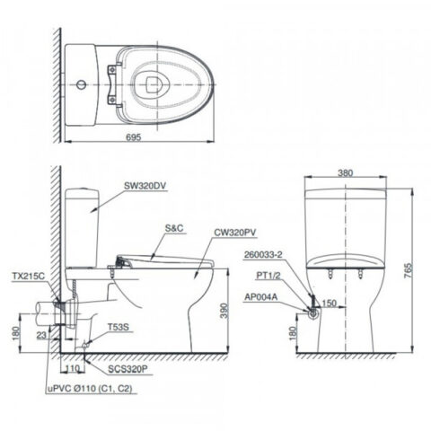 Bàn cầu hai khối, nắp đóng êm TC600VS