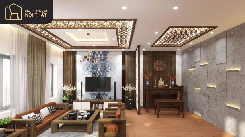 Mẫu trần thạch cao gỗ đẹp tạo sự ấm cúng, nhẹ nhàng