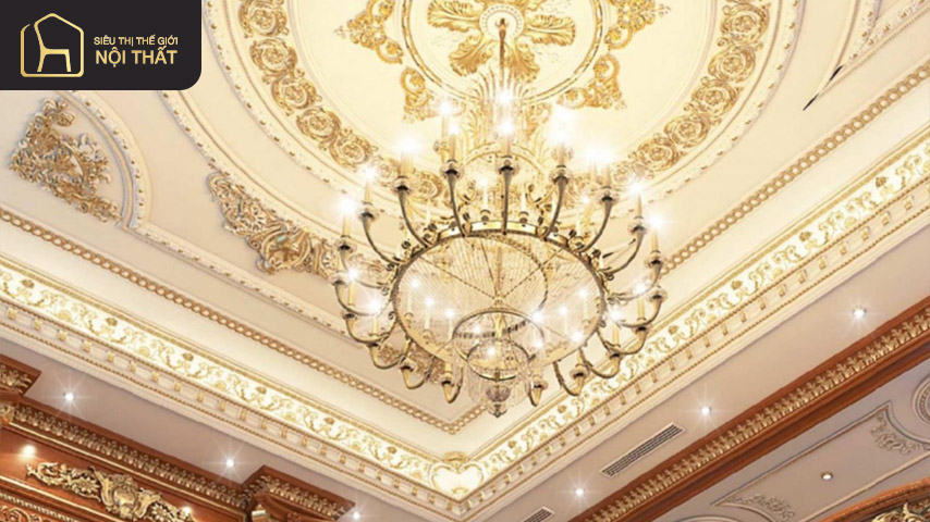 Mẫu trần thạch cao đẹp kết hợp với phào chỉ bằng nhựa PU để trang trí