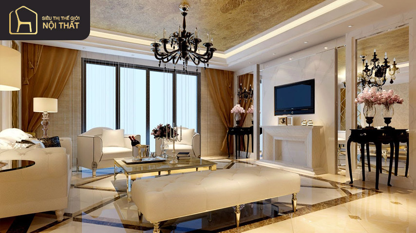 Mẫu trần thạch cao đẹp có đèn chùm sang trọng