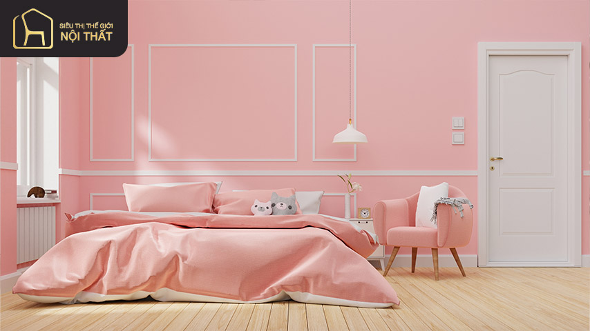 Phòng ngủ màu trắng hồng luôn là sự lựa chọn lý tưởng của các bạn nữ