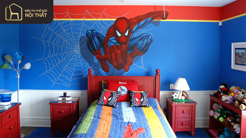 Phòng ngủ Spiderman được rất nhiều bé trai yêu thích
