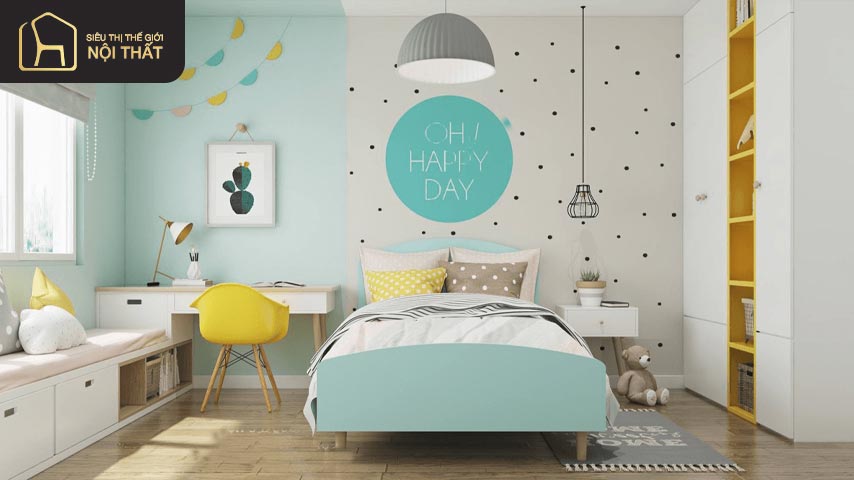 Top mẫu phòng ngủ cho bé gái màu xanh siêu cuốn hút