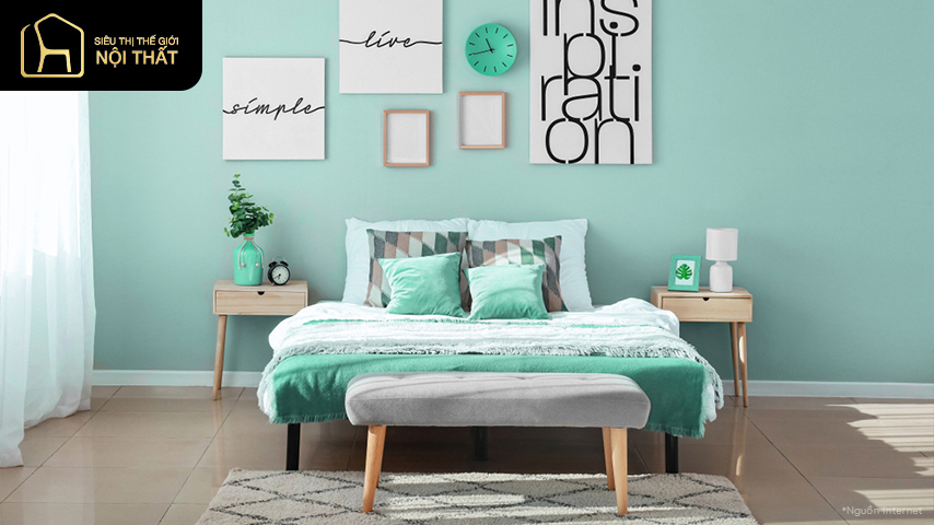 Những điều cần lưu ý khi sơn phòng ngủ màu xanh ngọc