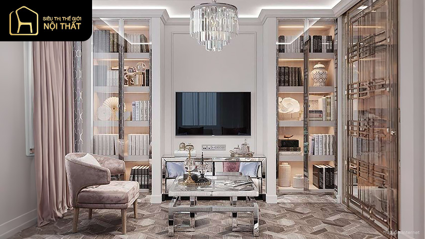 Mẫu tủ trang trí phòng khách đẹp hiện đại