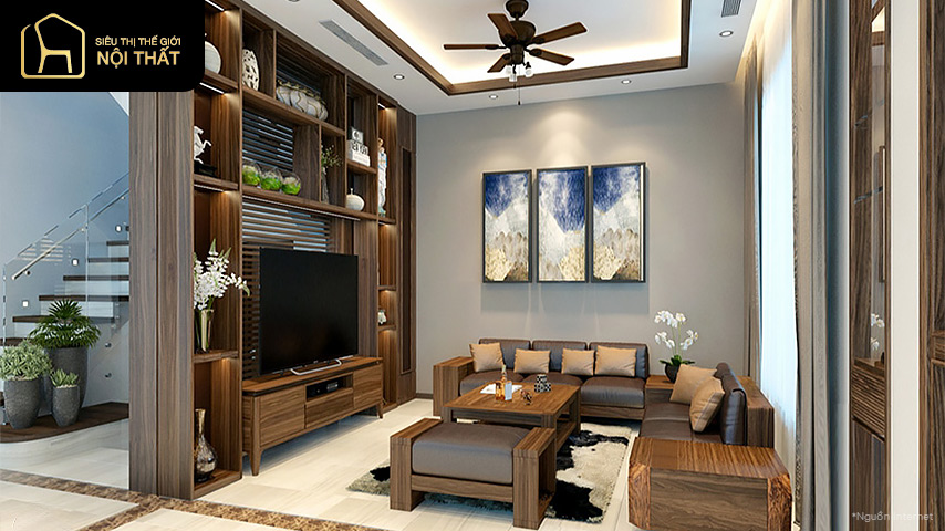 Mẫu tủ trang trí phòng khách đẹp hiện đại