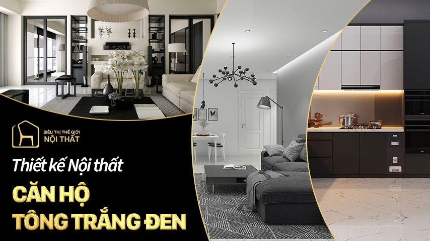 Tạo điểm nhấn với thiết kế nội thất căn hộ tông trắng đen ấn tượng