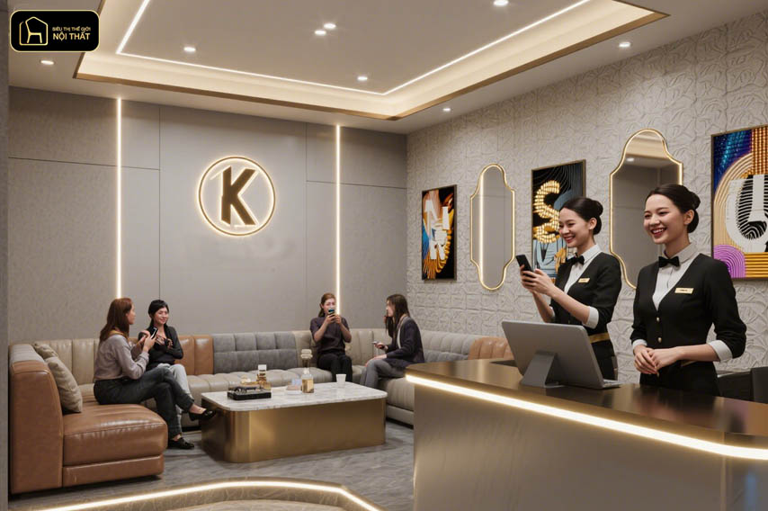 Khu vực sảnh chờ phòng karaoke