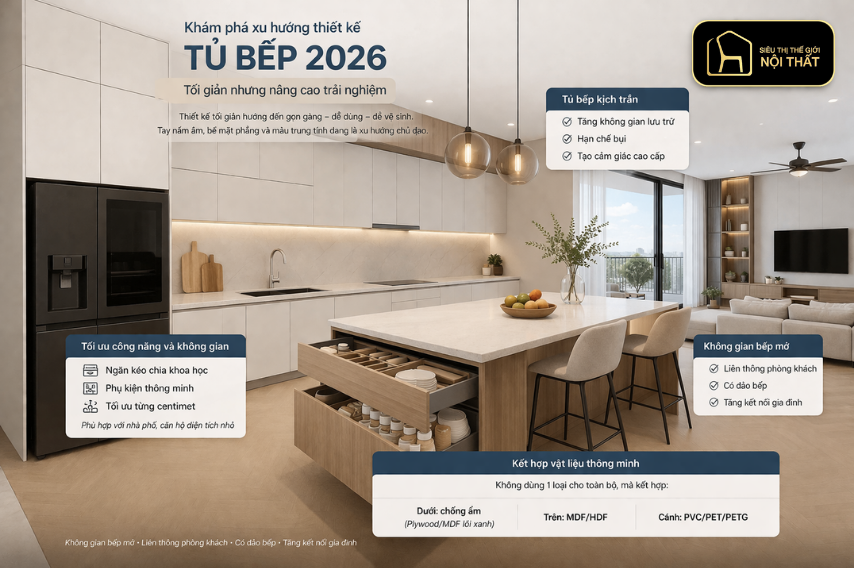 Xu hướng thiết kế tủ bếp 2026: Giải pháp tối ưu cho không gian bếp hiện đại